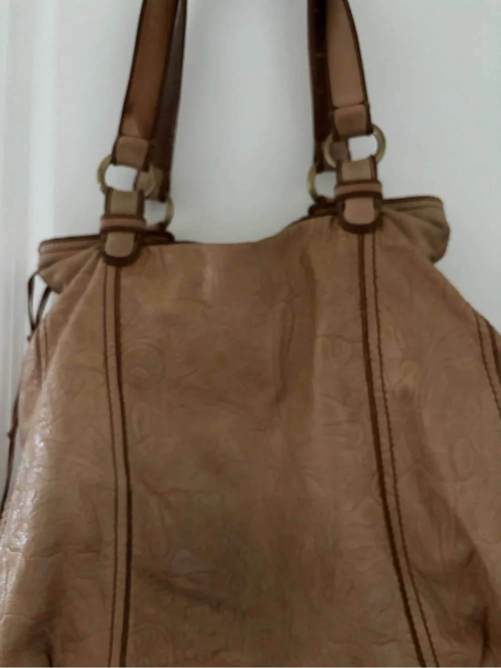 Lucky Brand Floral Embossed Leather Shoulder Bag Boho Slouchy - Picture 7 of 10